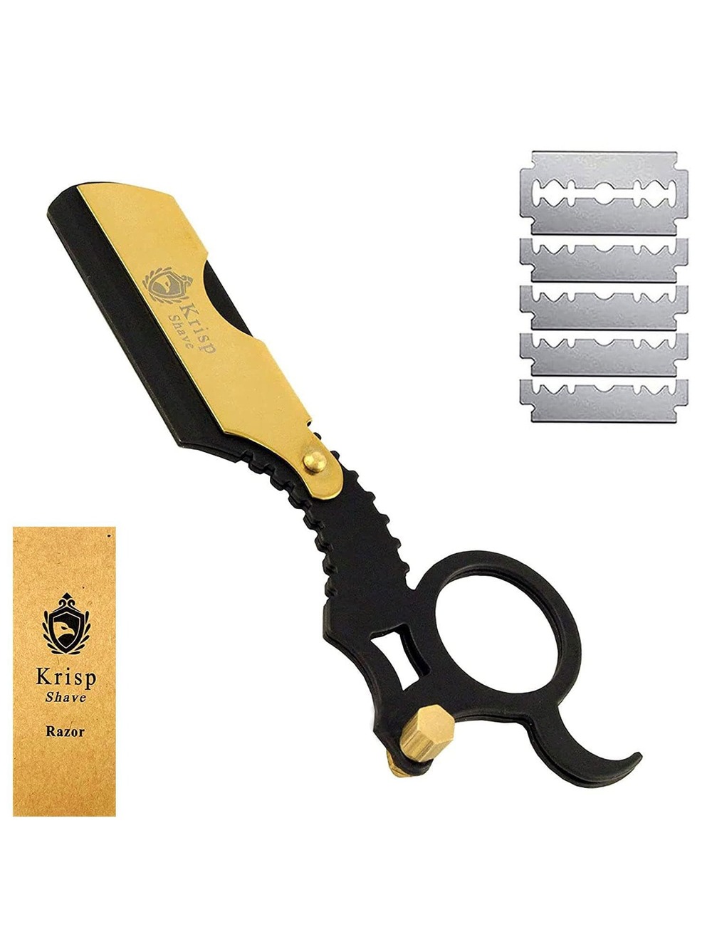 Krisp Beauty professional straight edge shavette razor in Black and gold